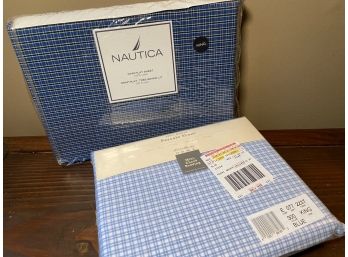 2 NEW Cotton King Flat Sheets Lot 2 Nautica And Eddie Bauer Bedding