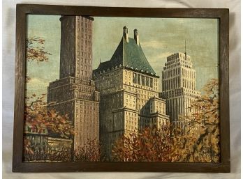 Central Park Painting Original Oil On Board Signed Liska Wood Frame 17x13 Cityscape Art