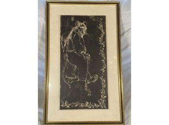 Block Print Engraving Of Rat And Holly Matted Framed 15x23