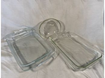 3 Pyrex Glass Baking Dishes Lot 1 - Round Bowl 1.5Qt  & Rectangle Pans 3Qt No Chips