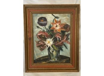 Floral Flower Still Life Signed Artwork Oil On Canvas Board Framed 12x15