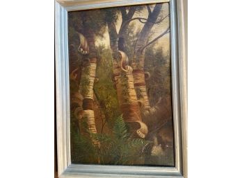 Birch Trees Forest Painting On Board Framed 15x21