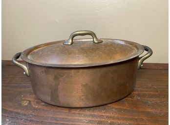 Copper And Stainless Steel Dutch Oven Made In France Brass Handles Oval Pot With Lid Heavy And Sturdy 10x7x4