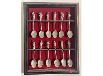 A PEWTER SPOON COLLECTION IN RACK