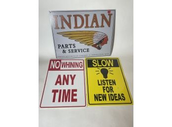 REPRO INDIAN MOTORCYCLE SIGN WITH THREE OTHER SIGNS