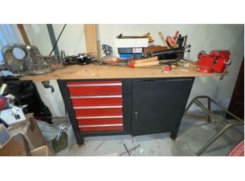 A CRAFTSMAN METAL WORK BENCH WITH TWO VICES