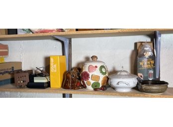 COOKIE JARS, CUCKOO CLOCK, SP TEA SERVICE, TRANSISTOR RADIO...