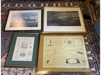 2 BATTLESHIP PRINTS AND 2 MAPS