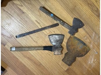 EARLY LARGE AXE HEAD AND TWO AXES