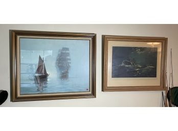 TWO LARGE FRAMED NAUTICAL PRINTS