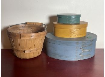 THREE FINGERED SHAKER BOXES AND A BERRY BASKET