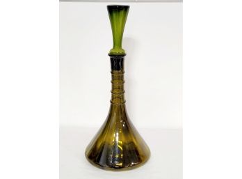 Large Vintage MCM Olive Green Glass Decanter