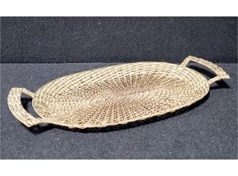 Vintage MCM BOHO Woven Metal Oval Serving Tray