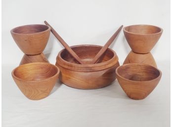 Vintage MCM Kalmar Teak Made In Thailand Salad Bowl Set