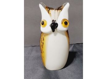 Vintage Mid Century Modern Art Glass Murano Style Bid Eyed Owl Figurine