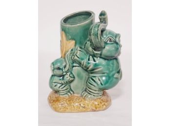 Vintage Majolica Elephant Bamboo Ceramic Bud Vase