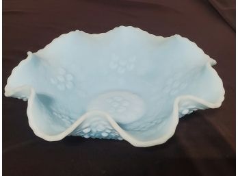 Vintage Fenton Blue Satin Custard Glass Orange Cherry Blossom Bowl