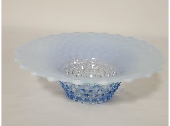 Vintage Fenton Art Glass Hobnail Pale Blue Opalescent Crimped Ruffled Bowl