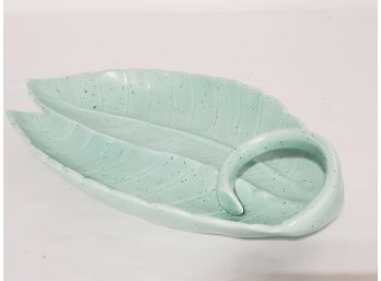 Vintage Mid Century Modern Green Green Gold Flecked Ceramic Leaf Dish