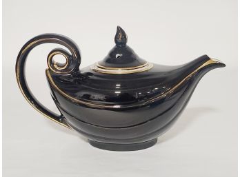 Vintage Hall Pottery Aladdin Teapot Black W/gold Trim 0670rR