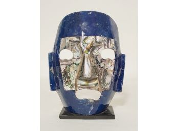 Mexican Aztec Mayan Stone Burial Death Mask Mosaic Abalone, Blue Lapis Lazulli  Decorative Sculpture