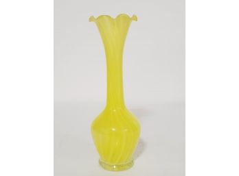 Vintage Vibrant Yellow Blown Glass Ruffled Edge Bud Vase