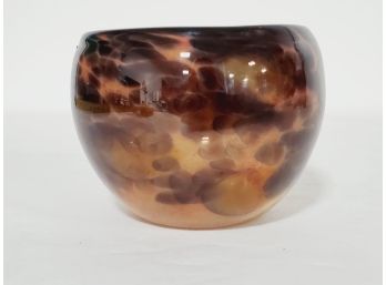 Vintage Spatter Glass Brown Leopard Blown Art Glass Small Bowl