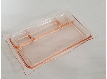 Pretty Vintage Pink Depression Glass Oblong Desk Organizer Tray