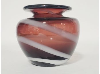 Vintage MCM Purple & White Striped Blown Glass Small Vase