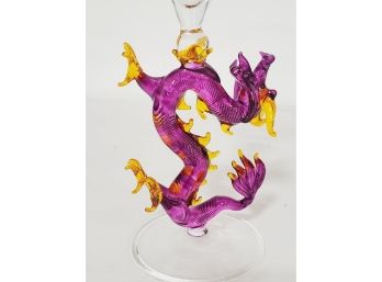 Very Cool Purple And Gold Blown Art Glass Dragon Stem Martini Glass