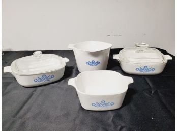 Four Vintage Pieces Of Corning Ware Cornflower Blue Cookware