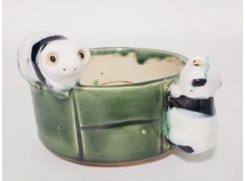 Vintage Majolica Panda Bear Clay Pottery Planter Pot Vase