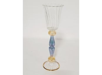 Delicate Venetian Murano Blown Glass Blue, Clear & Gold Goblet