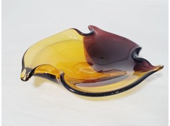 Vintage MCM Amber & Amethyst Art Glass Abstract Dish