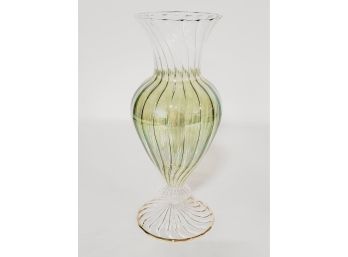 Lovely Green & Clear Blown Venetian Glass Vase