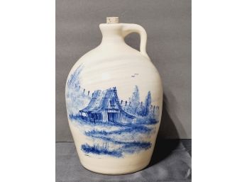 Vintage Paul Storie Pottery Hand Painted Cobalt Blue Barn Farm Scene Stoneware Crock Jug