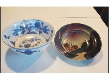 Two Stylish Bowls - One Porcelain One Hand Crafted Pottery  A3