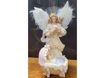 Sturdy Composite Praying Angel Over Sleeping Babies  D2