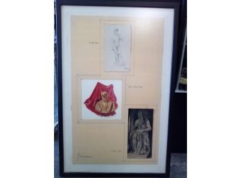 Framed Michelangelo Collage With Custom Matte - David 1504, Self Sculpture & Moses 1547  - In Black Frame WA