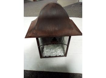 Copper Finish Wavy Glass Wall Mounted Carriage Light With Decorative Leaf Design In Front  CV2