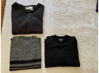 Three Black And Grey Sweaters (one Modern Ralph Lauren, Two Vintage)   E2