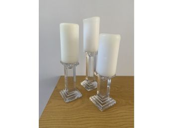 Made In The Czech Republic 24 Lead Crystal Candle Sticks With Candles: Set Of 3   C2