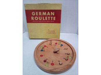 Vintage 1950s German Roulette In Original Box With 6 Wooden Balls - Hardwood Wooden Board And Spinner Top.  C4