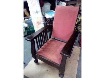 Antique Mission Binghamton Oak Morris Chair With Adjustable Back & Wood Caster Wheels On Each Leg   CV2