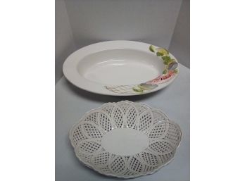 Gorgeous Serving Ceramic Ware - Large Pier 1 Italy & Portuguese Reticulated Lattice Basket Bowl   CVBK