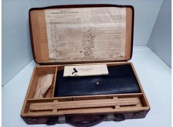 Antique Leather, Wood & Brass Naval Tool Case W/ Keuffel & Esser Co Engineering Tools & 1915 Monthly Exam C5