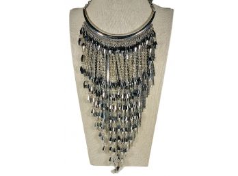 Large Chicos Bib Necklace Silver Tone Rhodium Plated Runway Flasky
