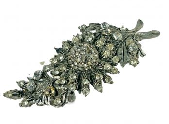 Very Large Vintage Rhinestone Paste Brooch Floral Form