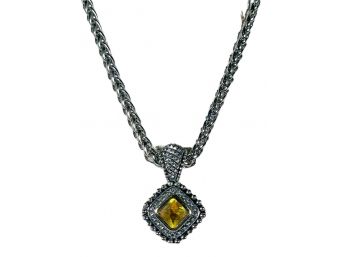 Contemporary Knock-off Silver Tone Necklace W Topaz Color Pendant