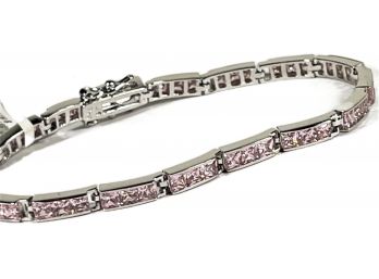 Fine Pink CZ Sterling Silver Linked Bracelet 925